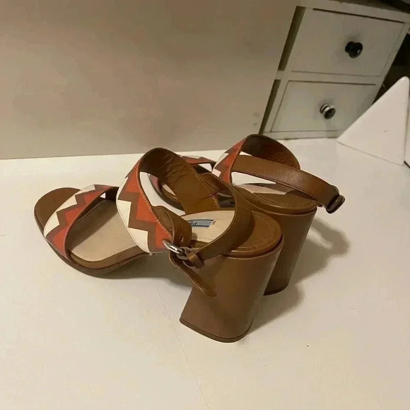 Prada Leather Colorblock Pattern Slingback brown and tan color Sandals - Picture 2 of 16